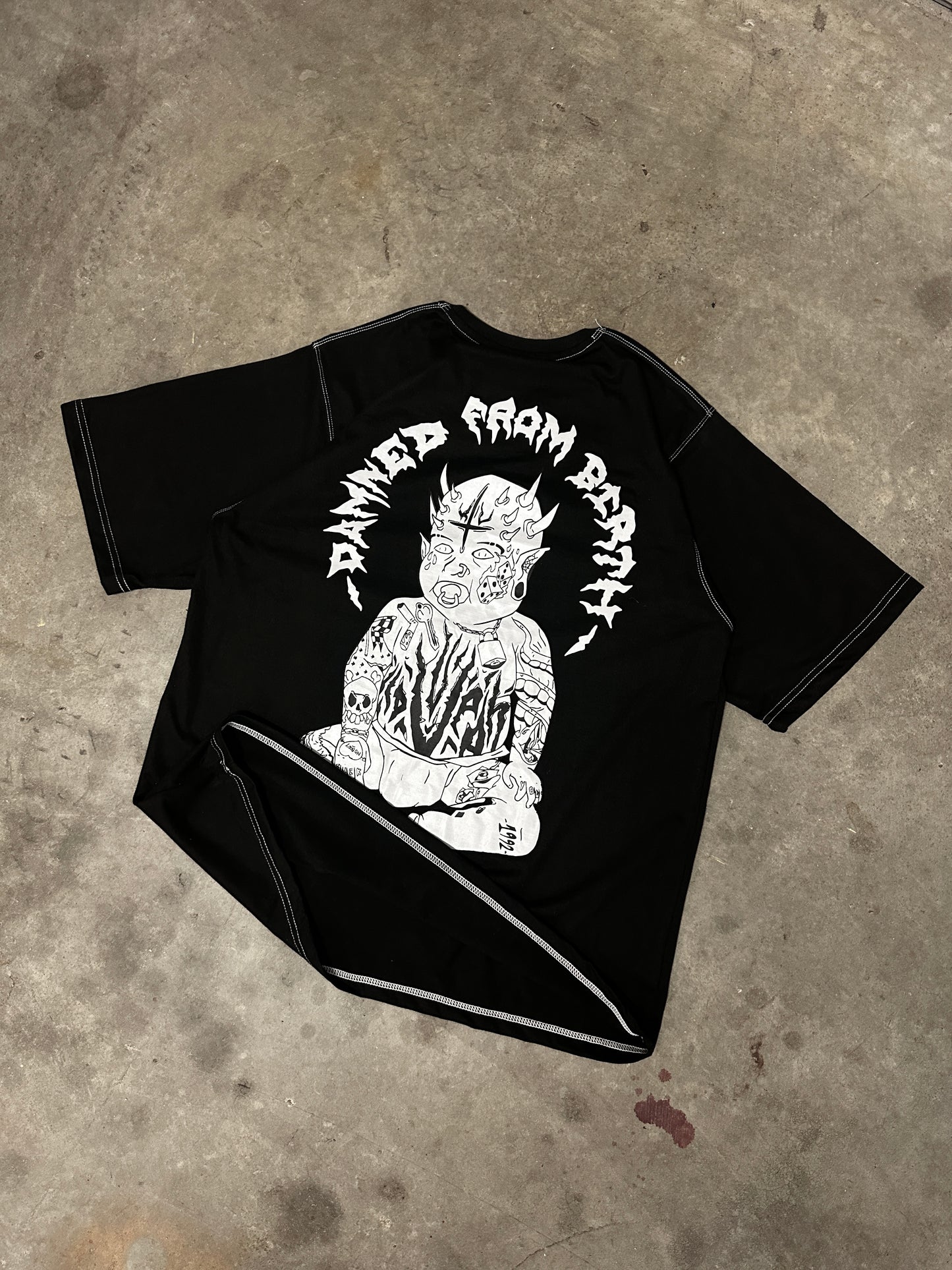"DAMNED" BLACK TATTOO BABY OVERSIZE TEE