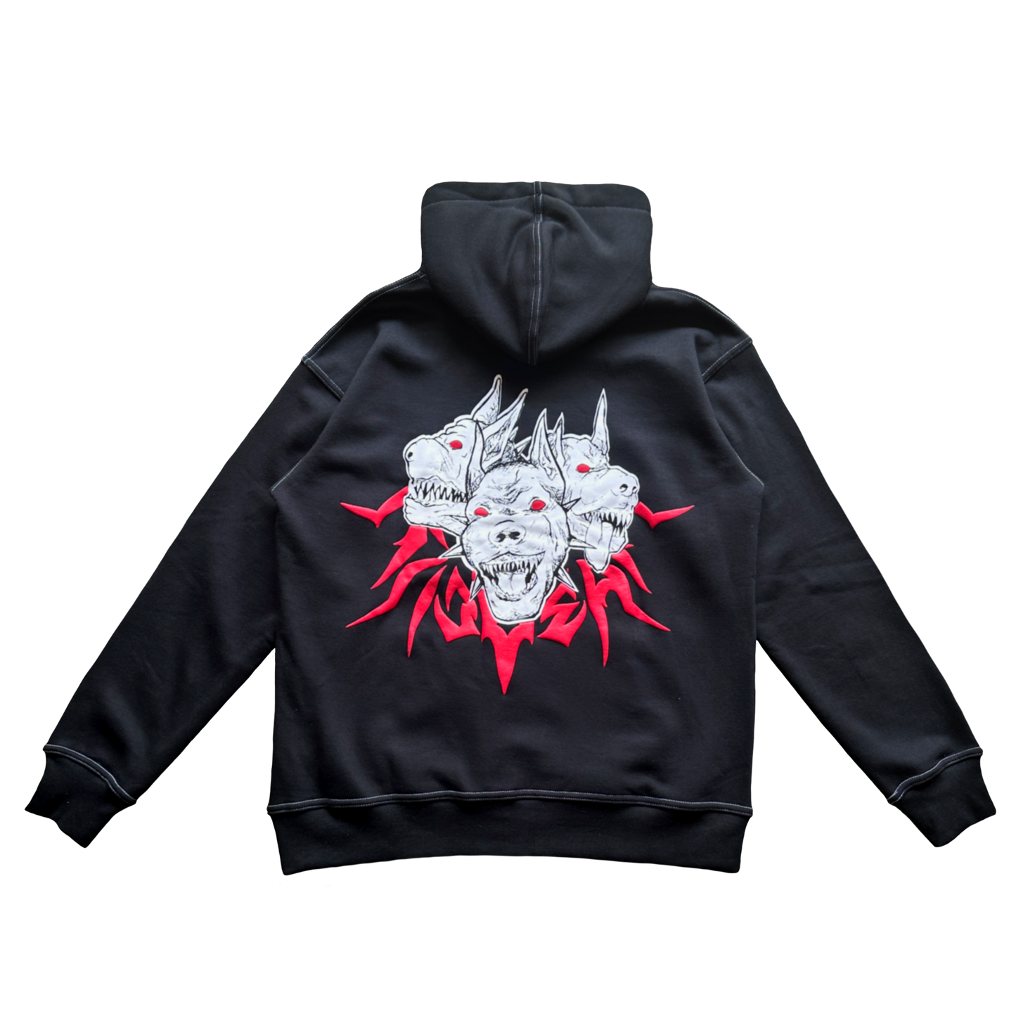 "DOGPOUND" BLACK CERBERUS PUFF PRINT ZIP-UP HOODIE